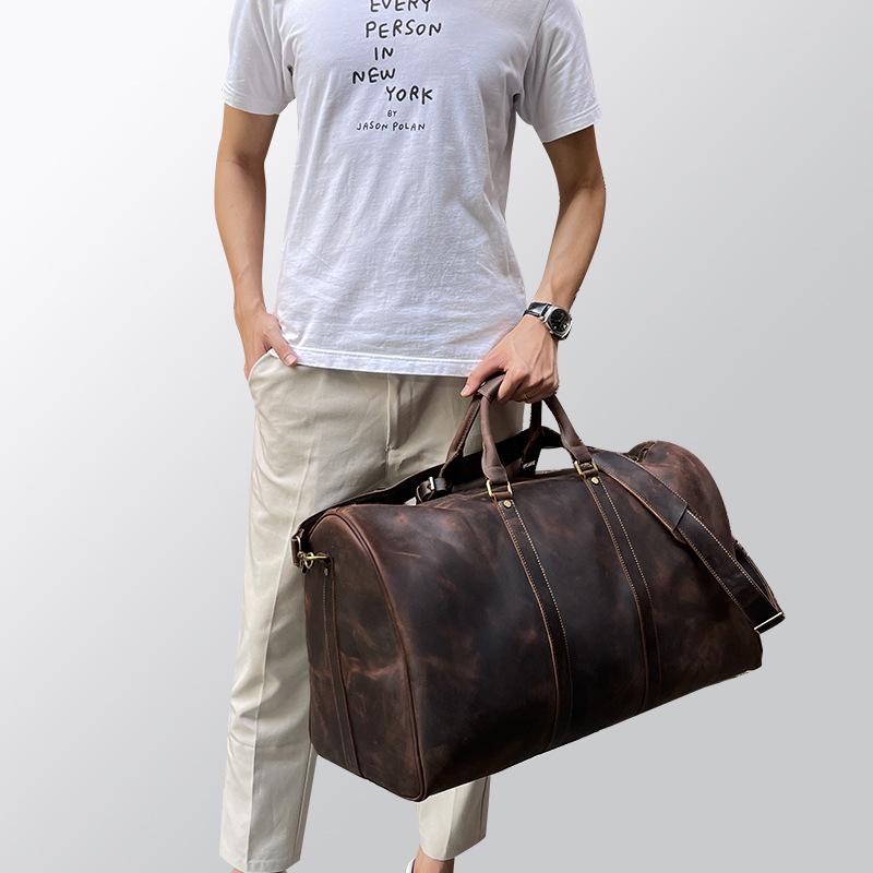 Extra Large Men's Genuine Leather Travel Bag with Shoe Compartment - Handheld, Crossbody, Single Shoulder