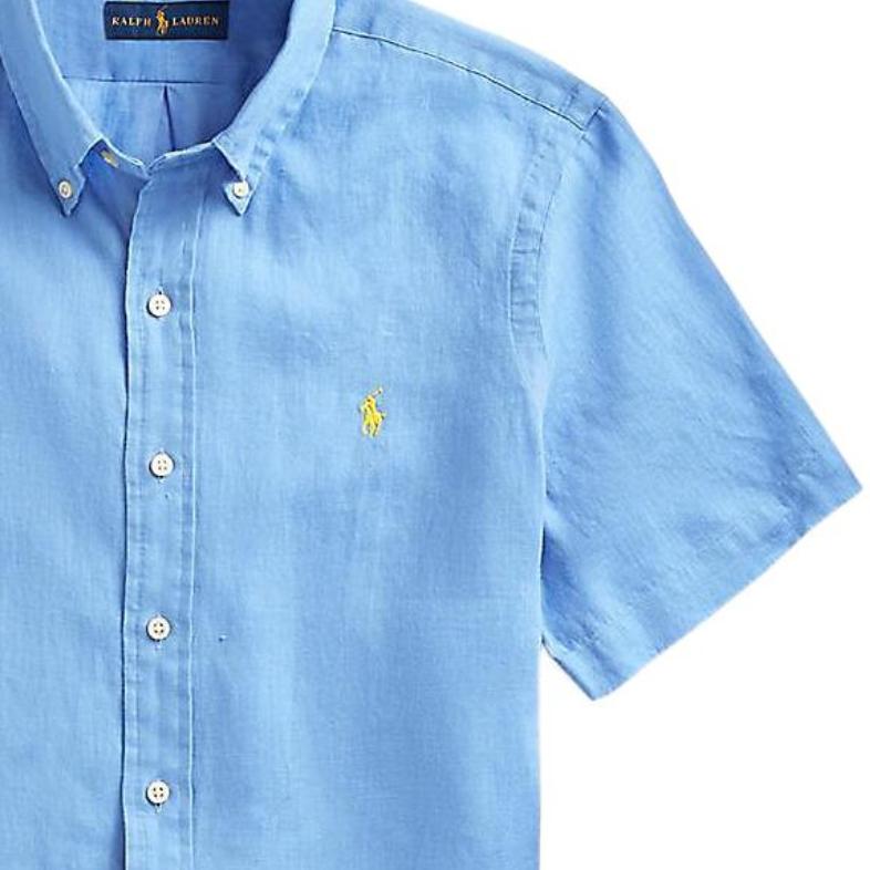 Polo Ralph Lauren Classic Solid Color Comfortable Linen Short Sleeve Shirt Men shirts Blue MNPOWOV1N820290-430