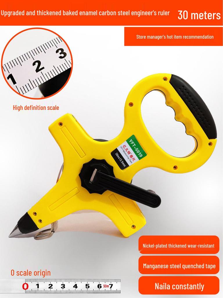 Large Measuring Tape Set: 50m, 30m Steel Tapes and 100m Cloth Tape for Construction, Engineering and Handheld Measurements.