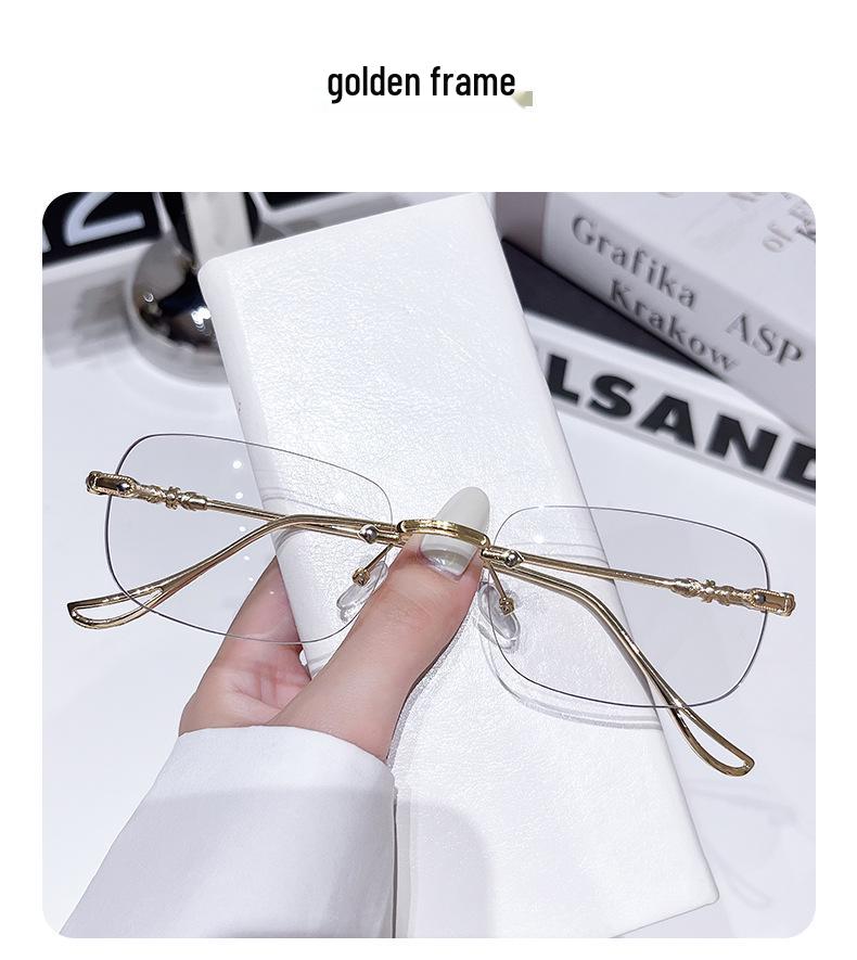 Retro Frameless Photochromic Myopia Glasses - Ultra-light, Artistic Metal Frames, Anti-blue Light, Prescription or Plano Lenses Compatible.