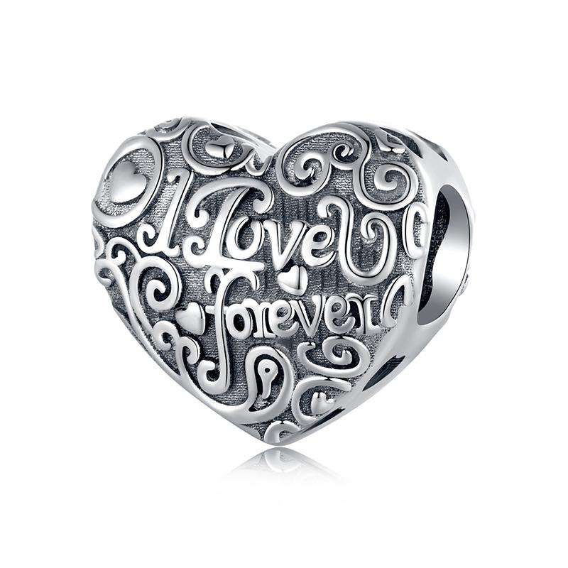 WOSTU 925 Silver Pink Love Heart Charms Bead Infinite Love Pendant Fit Bracelet Valentine Jewelry Mother's Day Gift