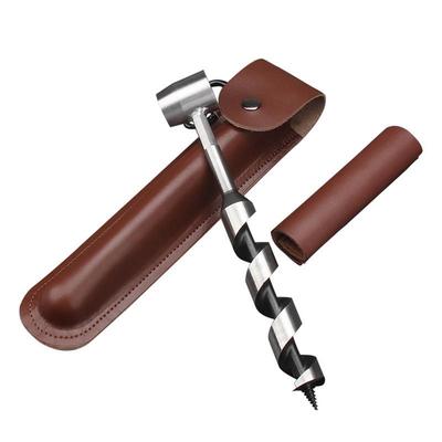 Survival Auger Tool Manueller Bohrer Outdoor Holzstanzwerkzeuge Handbohrer für Bushcraft Camping Ausgestattet mit Ledertasche