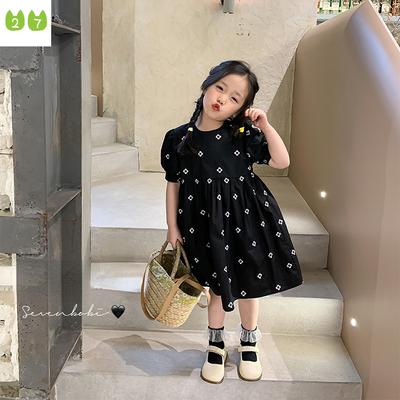 Korean Style Children's Dress New Lantern Sleeve Princess Dress Embroidered Black Dress