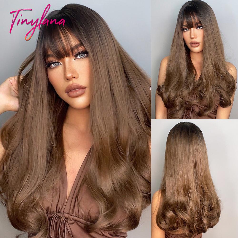 Long Blonde Wavy Synthetic Wigs with Bangs Lolita Cosplay Blonde Halloween Natural Wave Hair Wigs for White Women Heat Resistant