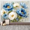 Blue White Floral Tapestry,Natural Aesthetics Elegant Tapestrie,Modern Flower Painting Wall Hanging,Watercolor Aesthetic Art