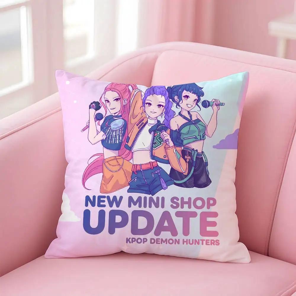 Kpop Demon Hunters Pillow Case, Hot Movie Pattern Printed Cushion Cover, For Anime Fans Living Room Sofa & Bedroom Decor Gift