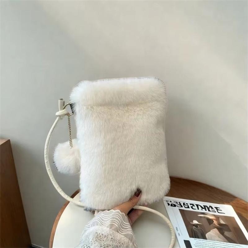 Furry Crossbody Phone Bag Women's Autumn Winter New Style Plush Shoulder Bag Soft Mobile Phone Square Pouch Female