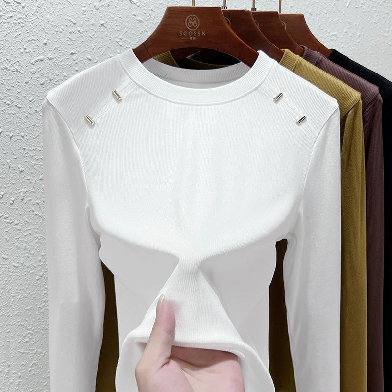 

Modal crew neck bottoming shirt women s new black spring and autumn slim fit can be worn outside long-sleeved top M белый