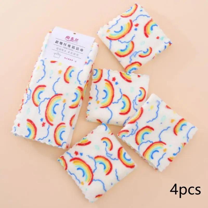 4pcs Kitchen Cleaning Cloths Soft Absorbent Dishcloth Coral Fleece Sunflower Wiping Towel Rags Household Cleaning Cloth 30X30CM