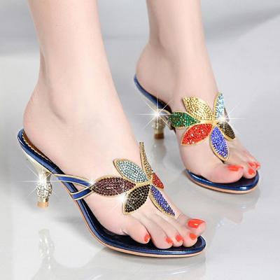 Rhinestone Sandals and Slippers Bohemian High-heeled Stilettos and Flip-flops for Women In Summer