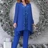 Kadın 3 Parçalı Abiye Patchwork İşlemeli Mizaç İşe Gidip Geliş Slim Fit Set Kokteyl Elbisesi