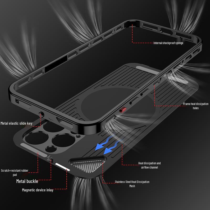 iPhone 16 Pro Max Aluminum Leather Buckle Case with Rotating Stand, Compatible with iPhone 15
