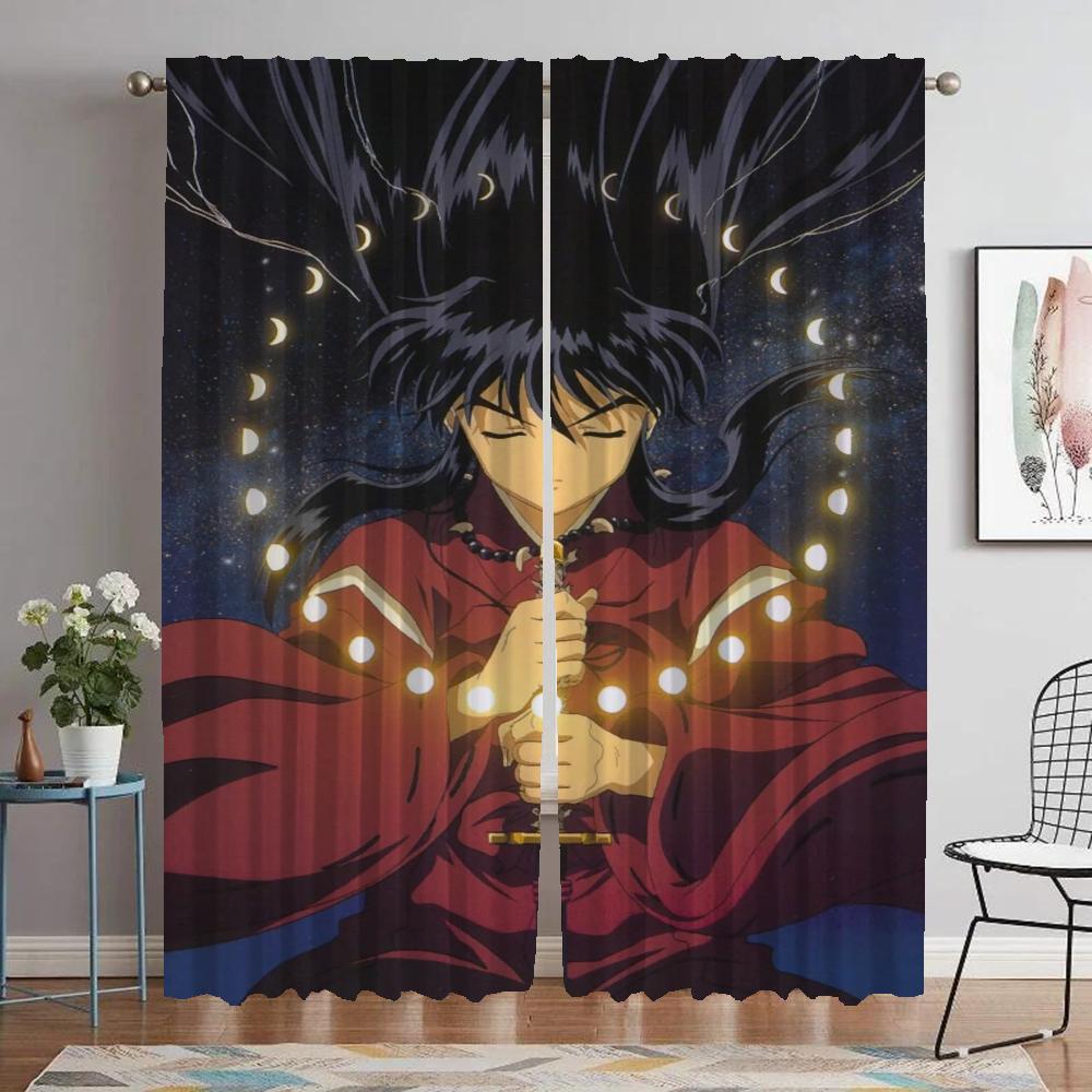 Inuyasha Blackout Curtains for Living Room Home Interior Curtains 2 Pieces Shades Partition Window Curtain Tulle for Bedroom