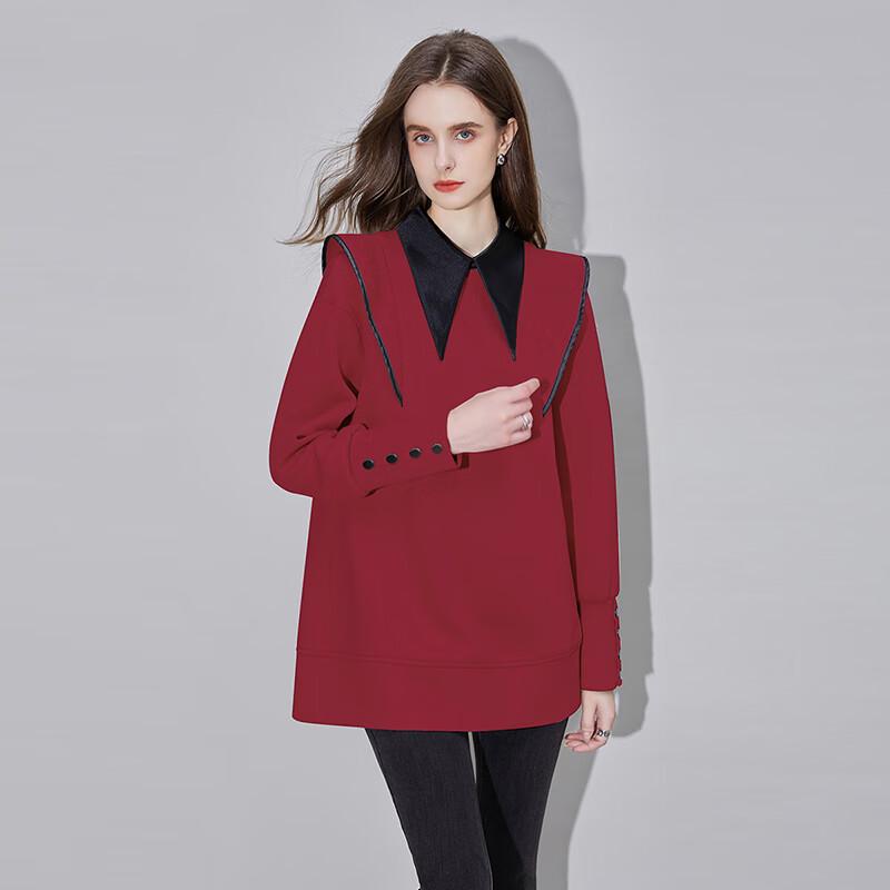 Women's Ruffle Lapel Color-block Long-sleeve Sweatshirt