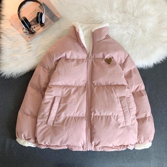 Kvinner Vinter bomullsfrakk Myk tykk plysj polstret stativ Krage Halsbeskyttelse Langermet Ensfarget glidelåslukking Varme vindtette lommer