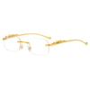 Cheetah Frameless Retro Square Sunglasses for Men & Women - Leopard Metal Design 2572