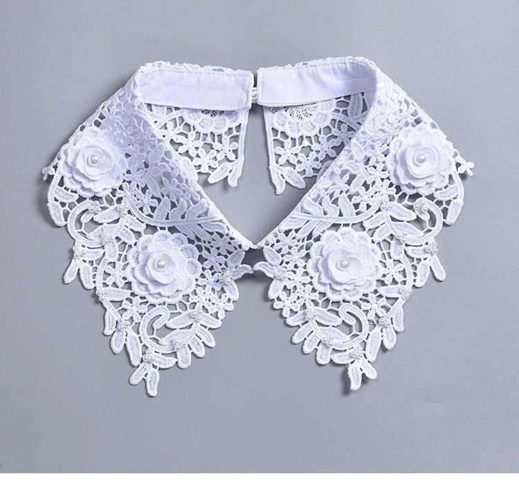 Fashion Beading Fake Collar For Women White Lace Hollow False Detachable Collar Lapel Shirt Tie Necklace Clothes Accessory