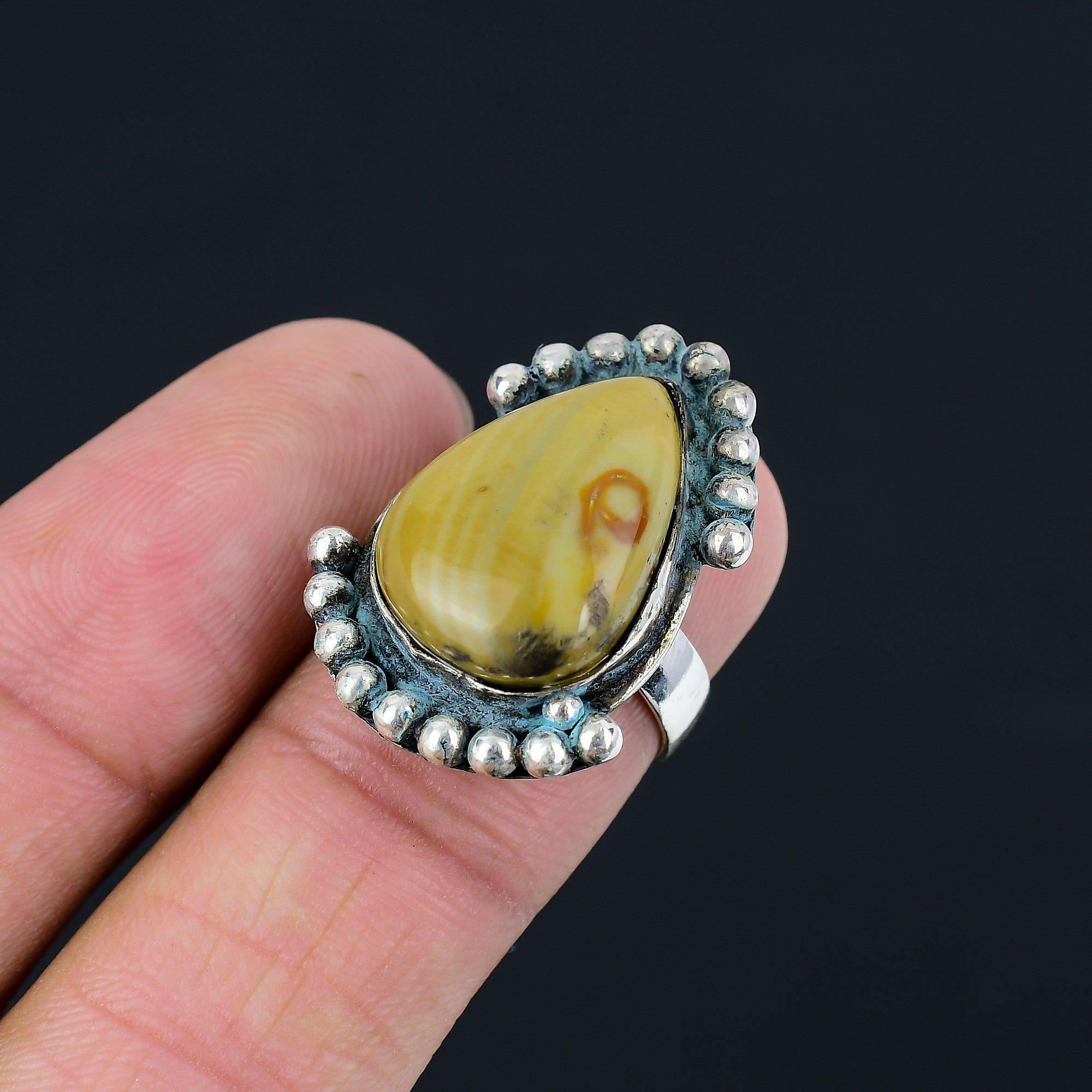 

Pear Polychrome Jasper Gemstone 925 Sterling Silver Sister Stackable Ring US 7 7