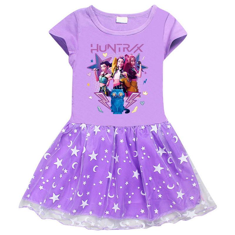 4 Color Kids Girls Kpop Mira Zoey Rumi Hunters Printed Mesh Dress
