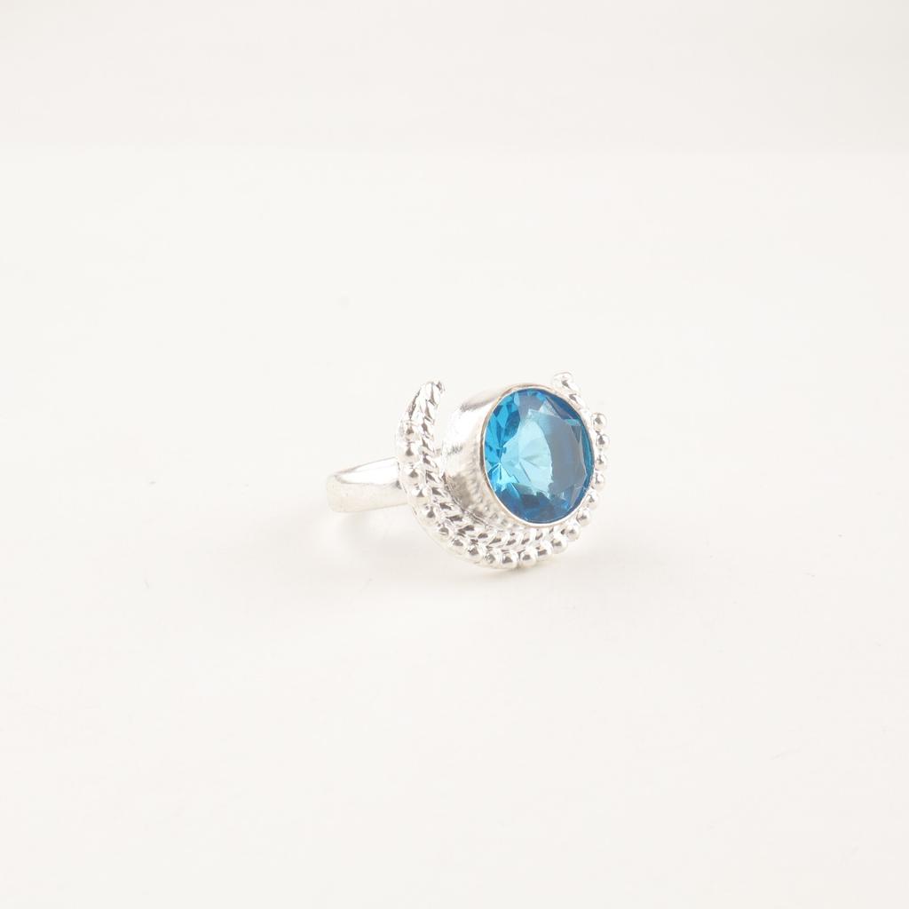 Gemma Topazio Blu Svizzero Anello Gioiello Fatto a Mano in Argento Sterling 925 Per Amico RR-48-14