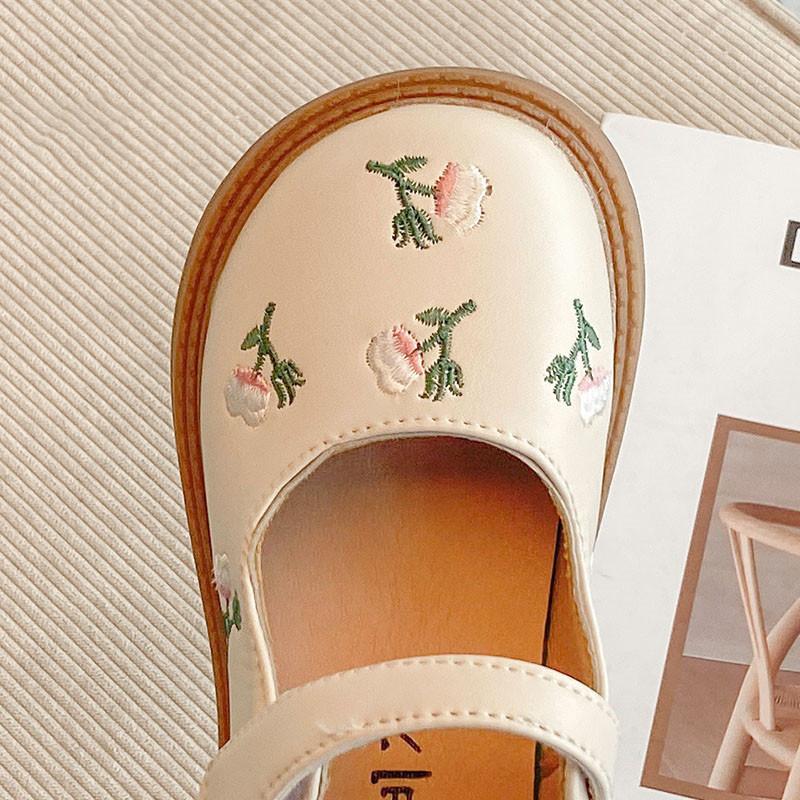 JIMITU New Girls Princess Leather Shoes 2025 Spring Children Flowers National Style Dance Shoes Kids Toddler Girls Shoes Flats
