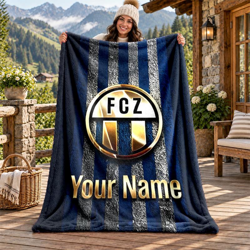 FC Zurich Custom Name Flannel Blanket Personalized Soft Warm Plush Throw Blanket Customized Gift for Family Friends