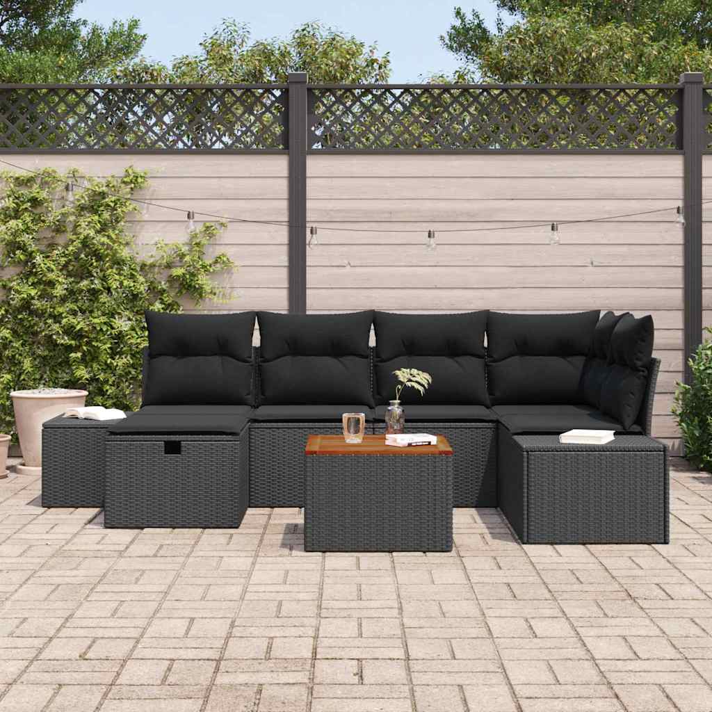 Garden Sofa Set with Cushions 7 pcs Black Poly Rattan
