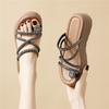Niche rhinestone sandals slippers women's summer wear pinch feet fat wide set toes French Roman beach thick bottom wedge sandals