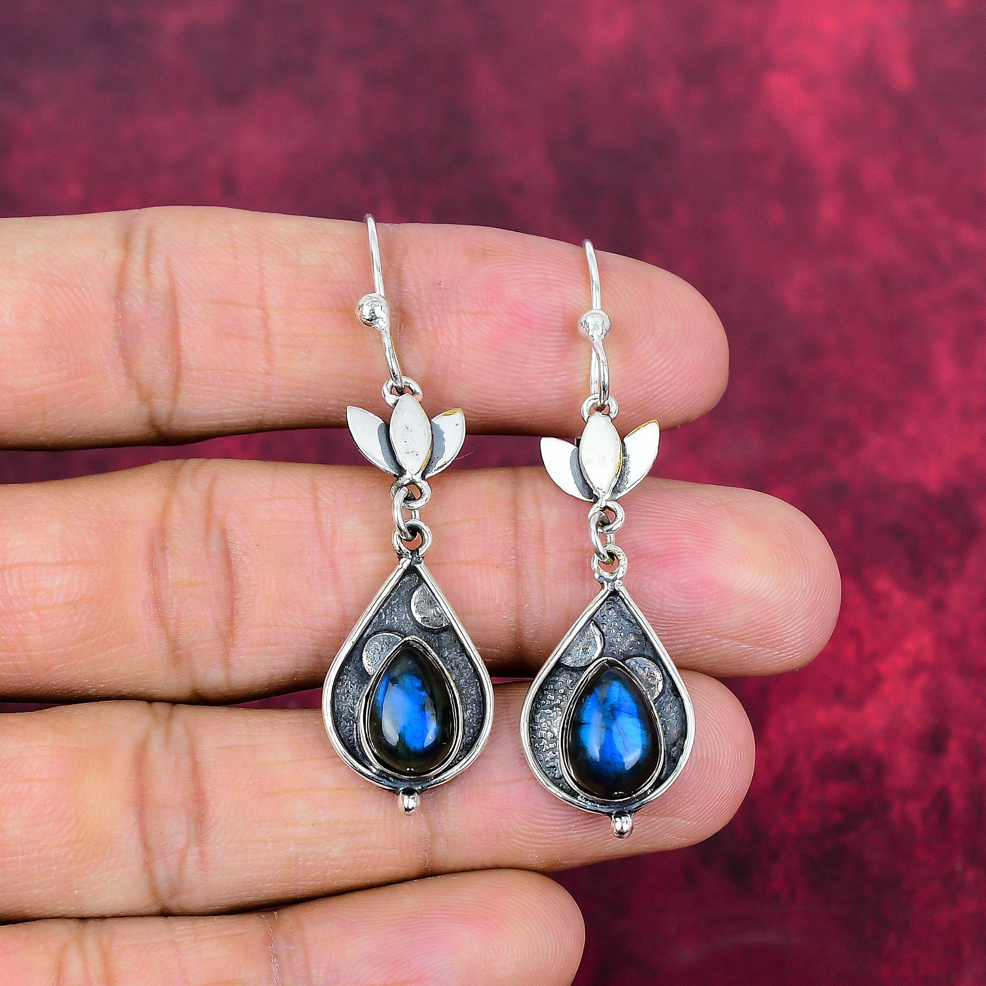 

Серьги с лабрадоритом, Серьги с драгоценными камнями ручной работы, Серьги из стерлингового серебра 925 пробы, Антикварные украшения, Для подарка на помолвку 2.36 Inches