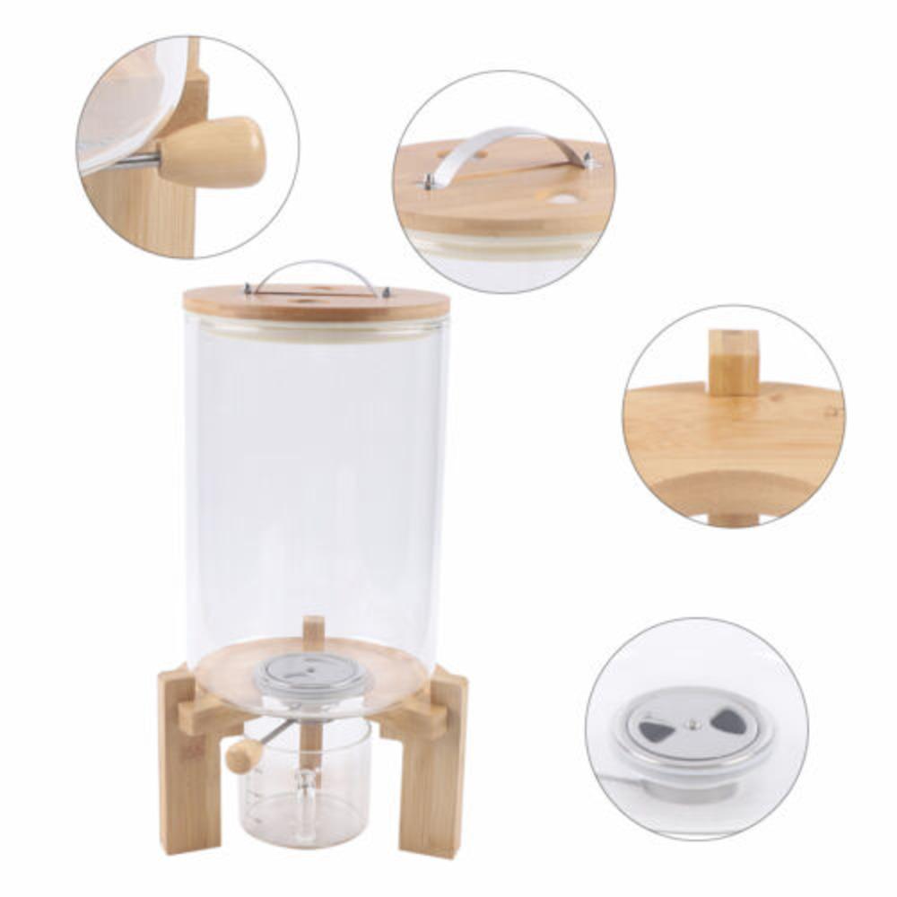 Bymaoacr 7.5L Multigrain Food Storage Tank Rice Closed Storage Fresh-keeping w/ Sealed Lid & Wooden Stand & Cup Moistureproof