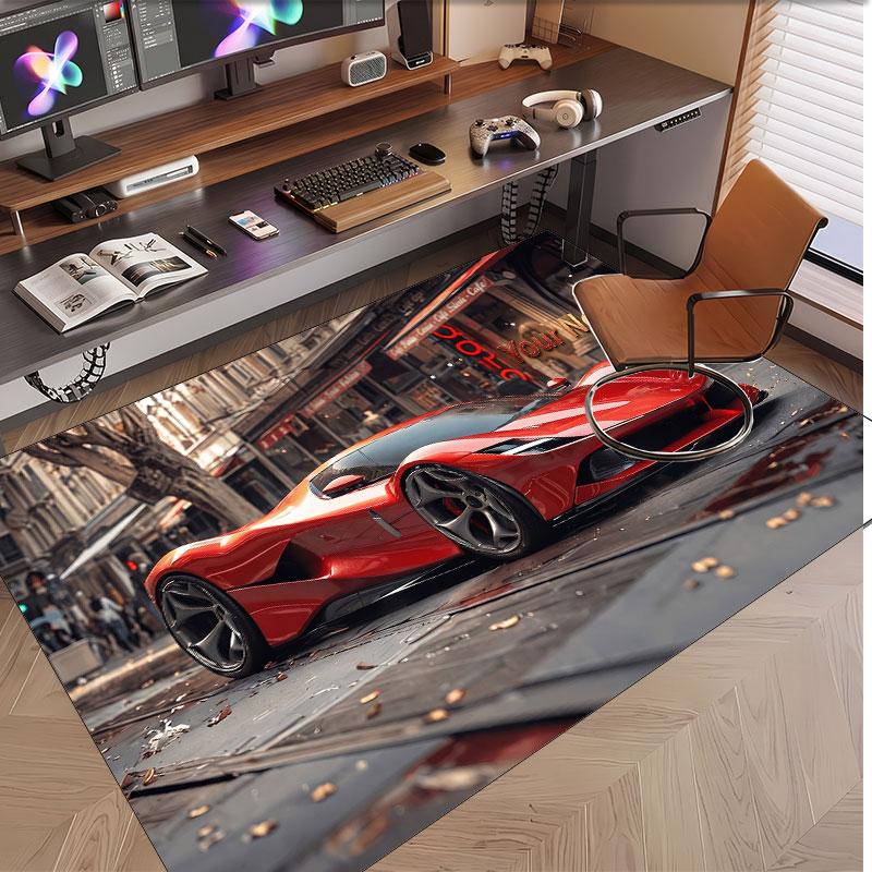 Auto-Rennsport-Thema Weicher Kristall-Samt Teppich Benutzerdefinierter Name & Text Druck Rutschfester Boden Teppich für Schlafzimmer Wohnzimmer