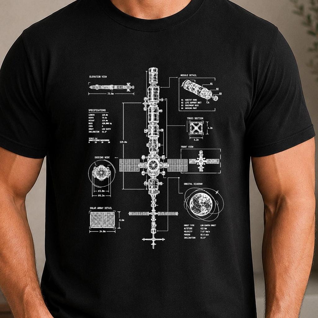 Spacecraft Blueprint Shirt, Aerospace Engineering Diagram, Space Science Tee