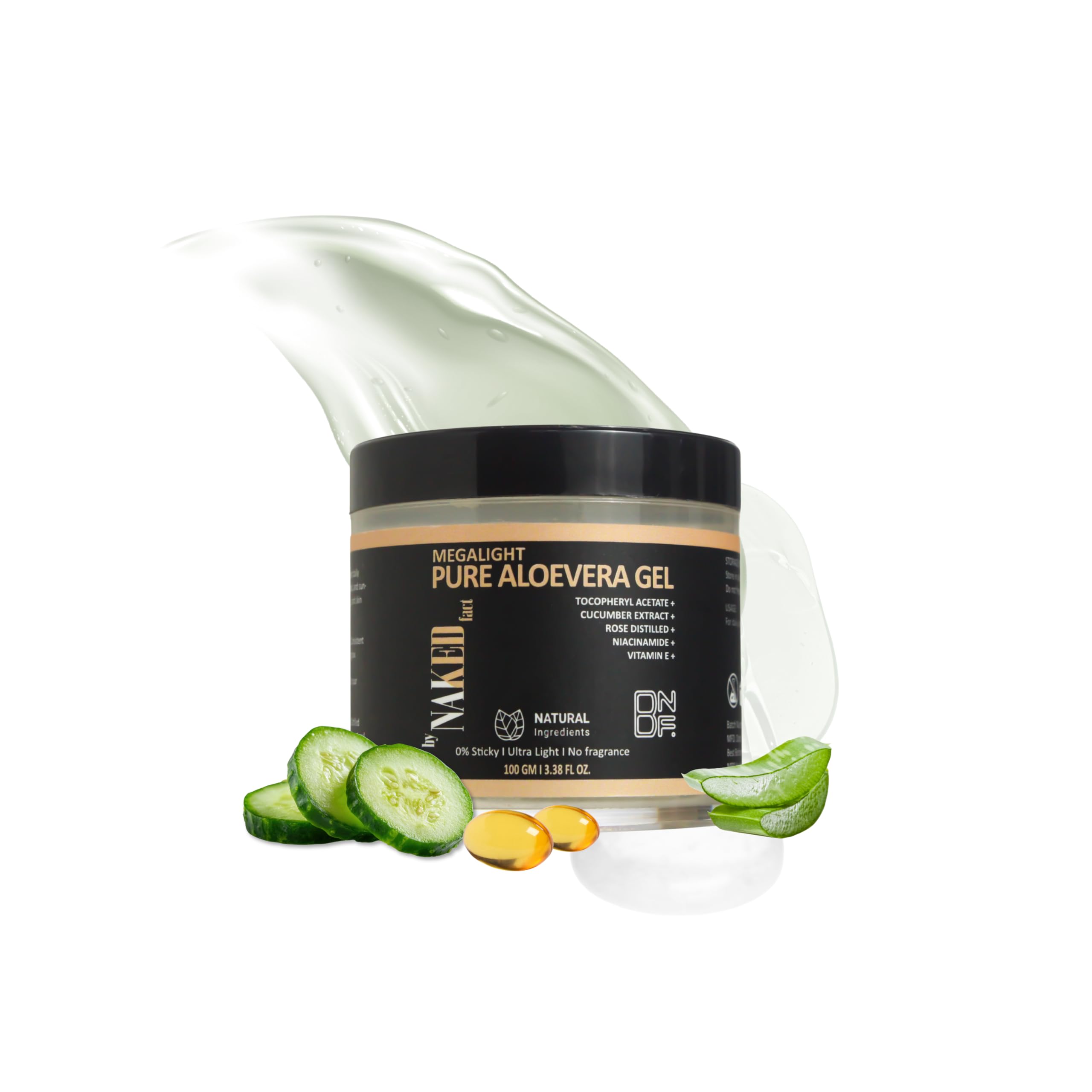 By Naked Fact Aloe Vera Gel for Face Skin & Hair | Non Sticky Moisturizer with Cucumber Extract, Vitamin E & Niacinamide | Hydrating Soothing Gel f