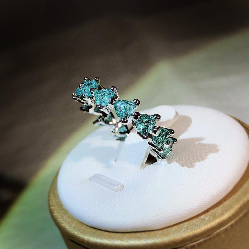 Simulated Paraiba Tourmaline Ring European and American Light Luxury Colored Love Ring