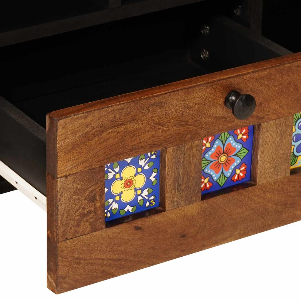 TV Stand with Shelf Walnut Finish 100 X 33 X 46 Cm Solid Mango Wood