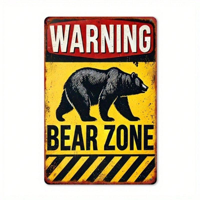 Póster de Metal Señal de Advertencia Vintage Decoración de Oso Negro Amarillo Arte de Pared de Seguridad para Exteriores