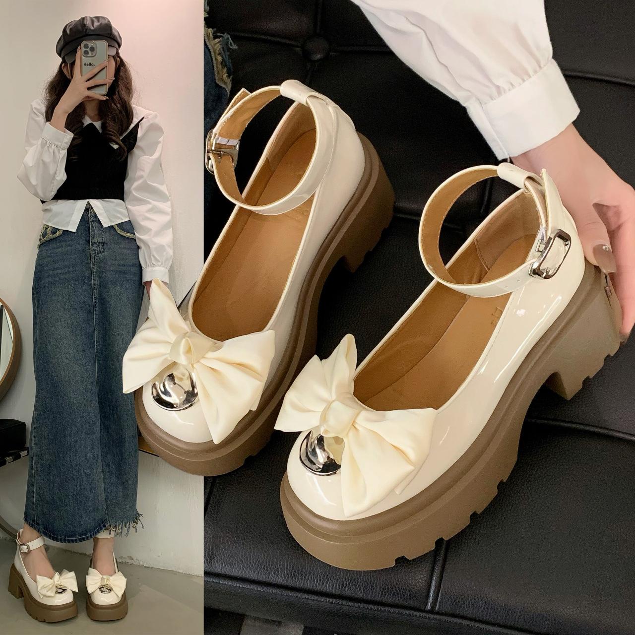 

Британский стиль, толстый каблук, платформа, женская, весна 2024, новая, увеличение роста, jk, униформа, однословная пряжка, ремень, маленькие кожаные туфли, одинарные туфли 35