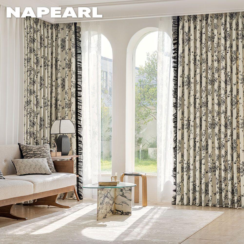 1PC NAPEARL 70-80% Blackout Degree European Retro Printed Ruffle Edge Blackout Curtain for Bedroom Living Room Home Decor