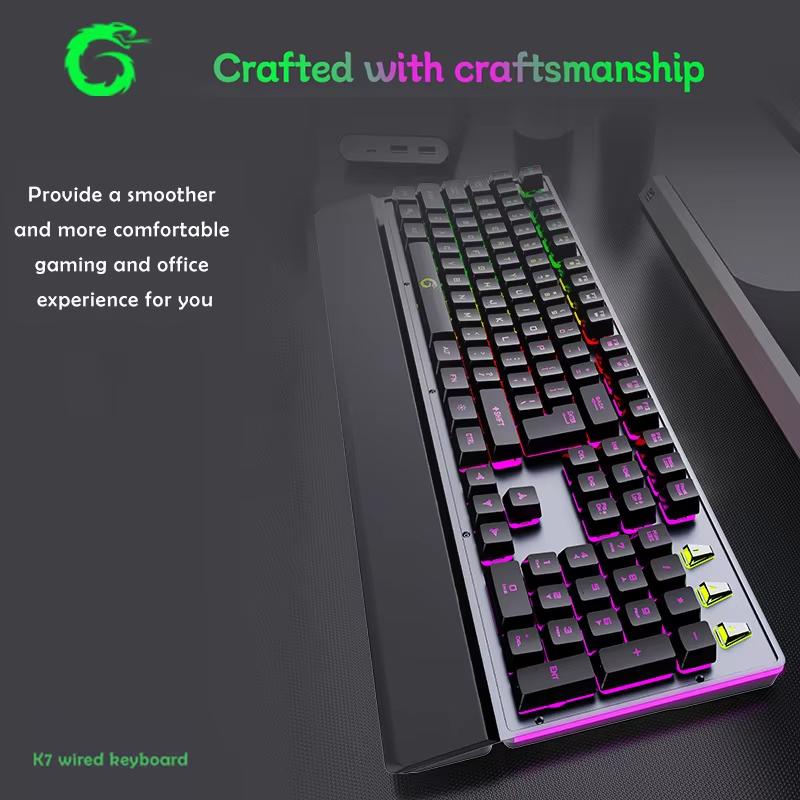 Mekanisk kablet spilltastatur og håndleddsstøtte Rainbow LED-bakgrunnsbelyst, ergonomisk stillegående stille USB-tastatur i full størrelse for datamaskin