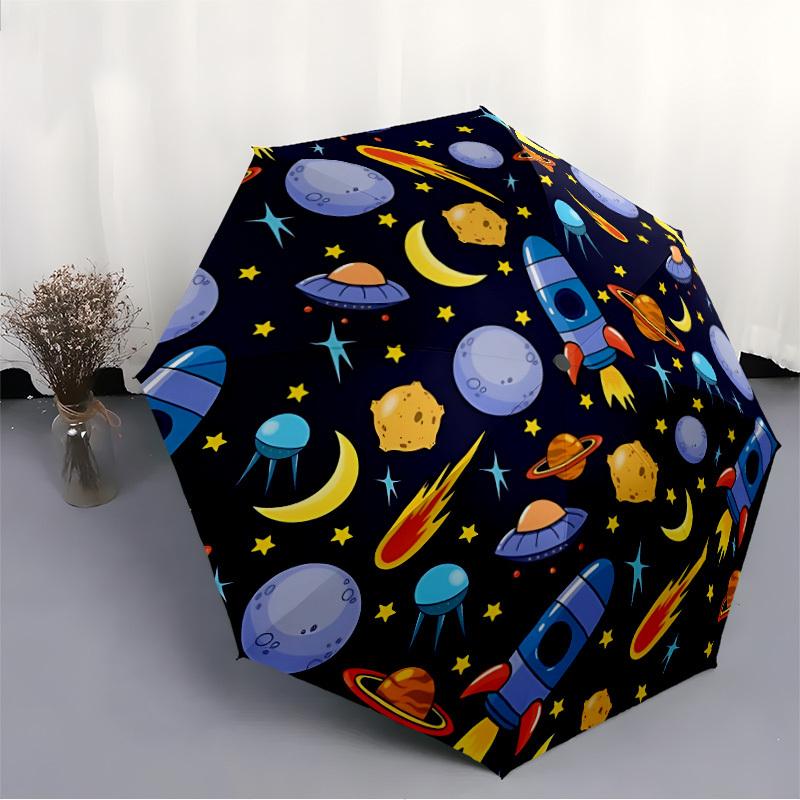 1pc Space Adventure Pattern Automatic Umbrella - 8-Rib Durable Frame, Portable Fashion Accessory & Holiday Gift yy251117130