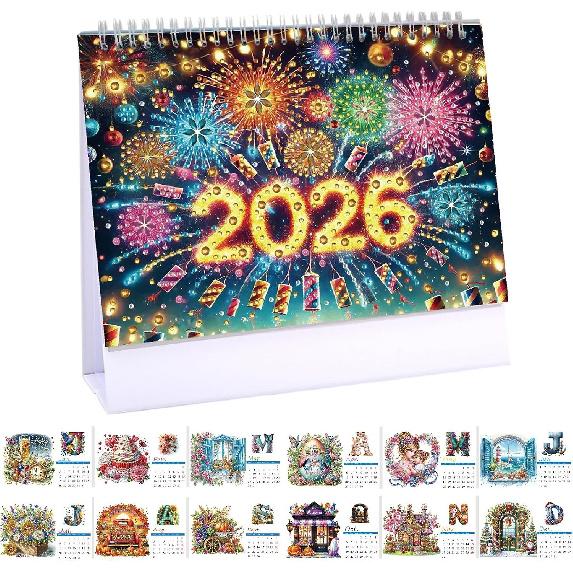 2026 Standing Desk Calendar DIY Diamond Art Painting Monthly Flip Desktop Calendar with To Do List Calendars Planner for Home Office-2026-A