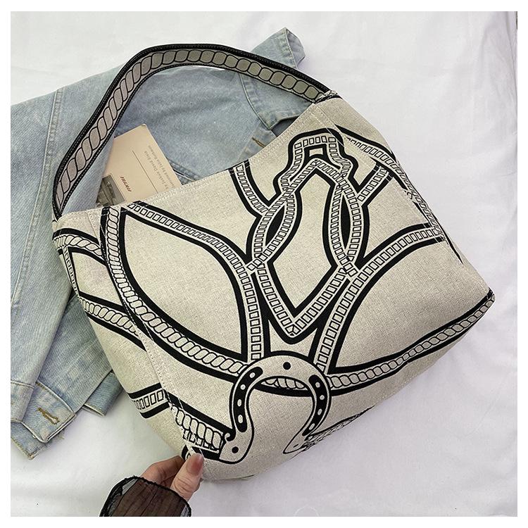 Damen Leinen Schultertasche mit großer Kapazität - Mori Stil Totem Design