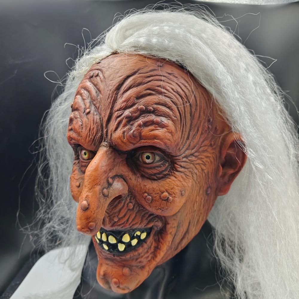 Creepy Witch Mask With Yellow Teeth Halloween Horror Latex Headpiece For Costume Or Haunted House