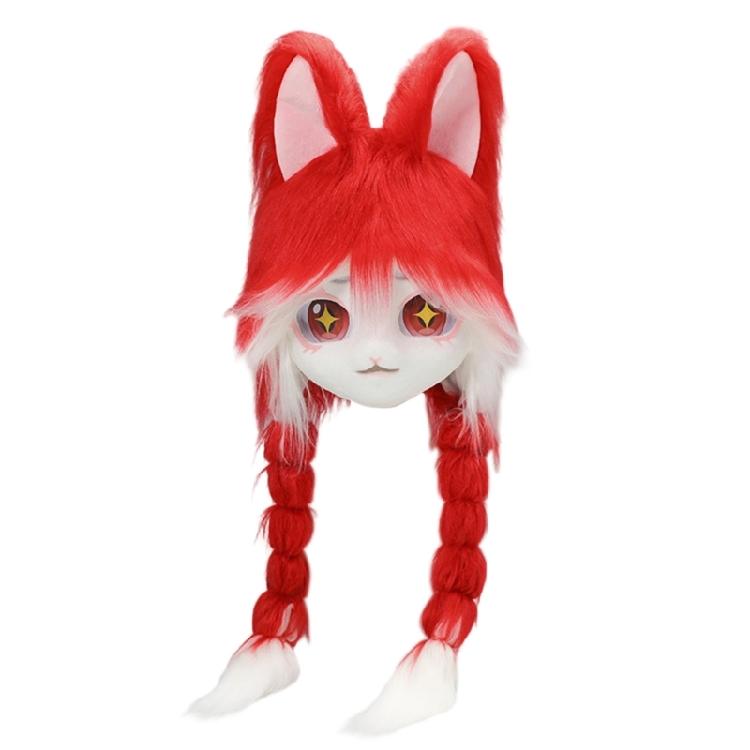 Animal Head Cats Fursuit Cut Mask Plush Cats Headgear Cats Costume for Halloween Masquerade Dress Up Cosplay Party