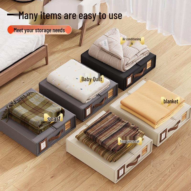 Upgraded Non-woven Four-Piece Bedding Storage Box Set with Leather Handles