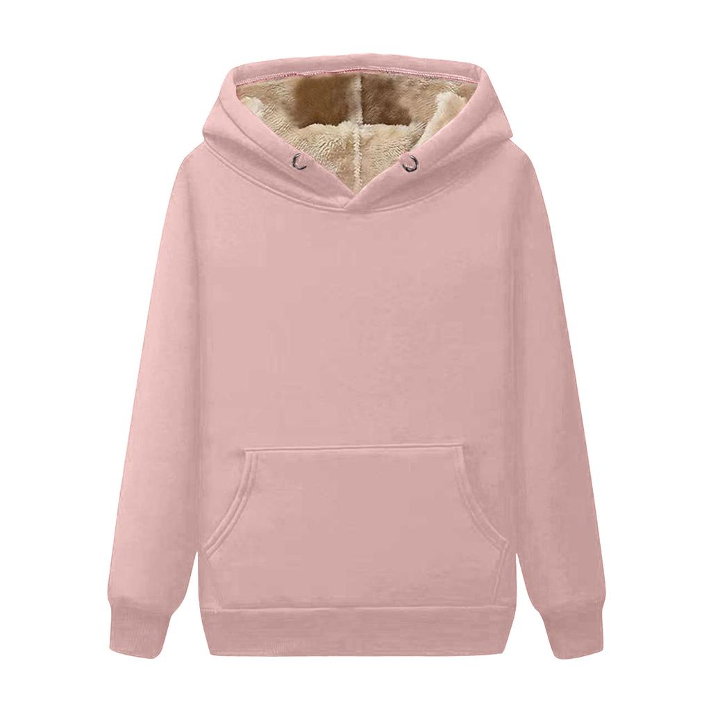 Fleece-Sweatshirts für Damen Dickes Fleece-Hoodie-Sweatshirt Winter Samt-Hoodie V-Ausschnitt Langarm-Tops