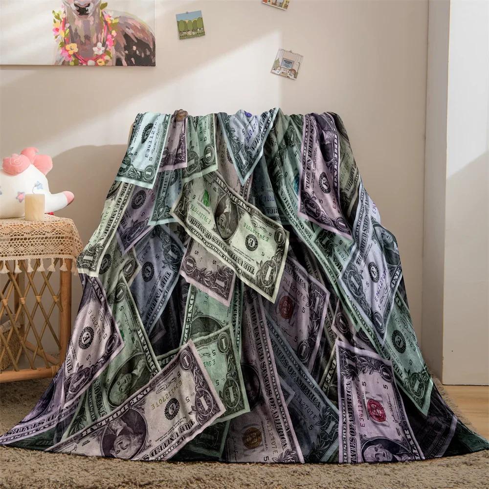 100 Dollar Bill Money Throw Blanket for Couch Sofa Bed Plush Throw Fleece Blanket Soft Cozy Bedding for Kids Adults Room Bedroom 80x120cm