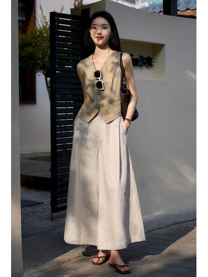 Women's Spring Summer Loose Linen Wide-Leg Pants - Slimming, Breathable, Casual Style