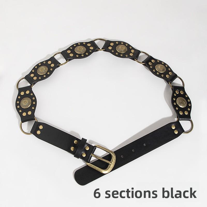 Vintage Western Style Faux Leather Belt With Spliced Carving And Unique Buckle For Fashion Women