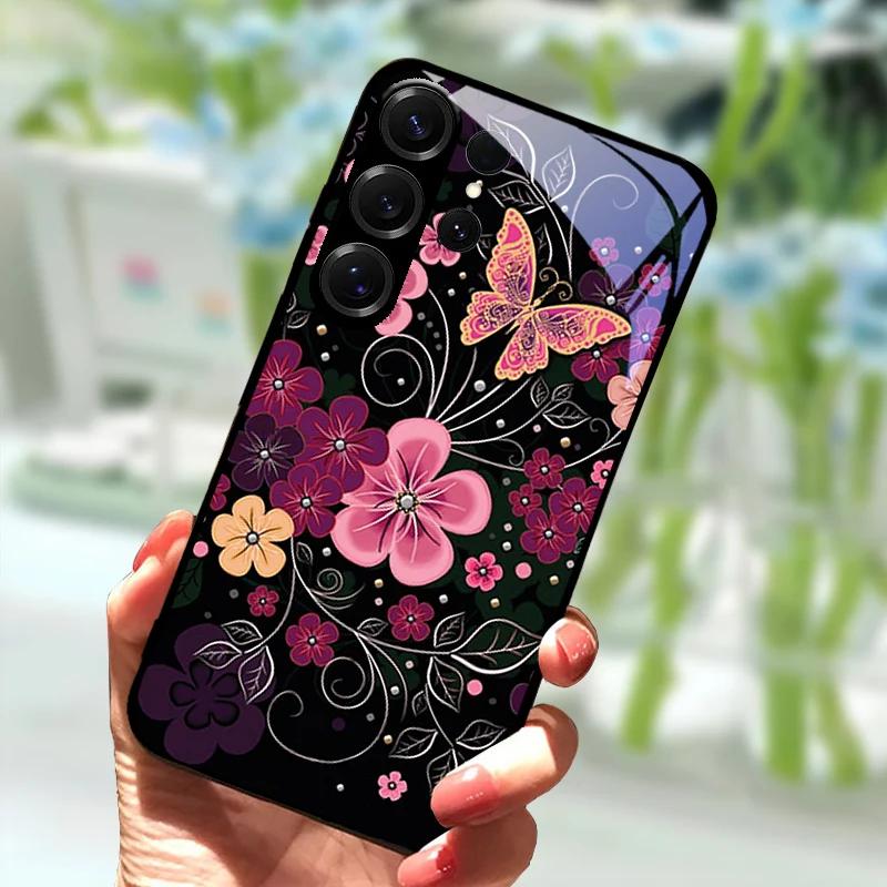 Für Samsung S23 FE Cartoon Glas Hülle S22+ / S23+ Harte PC Gehärtetes Glas Handyhülle Für Galaxy S 22 S 23 Ultra Stoßfeste Hüllen